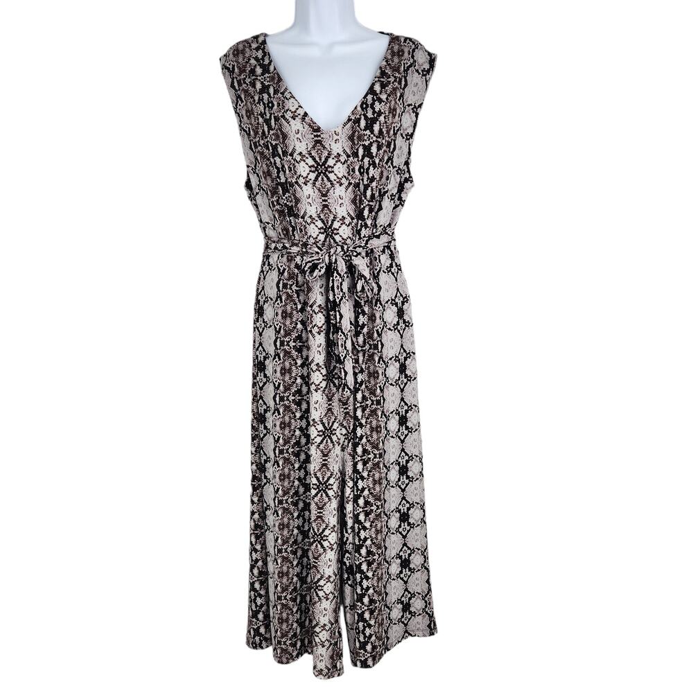 Nicole Miller Snakeskin Jersey Cropped Wide Leg Jumpsuit Size 12